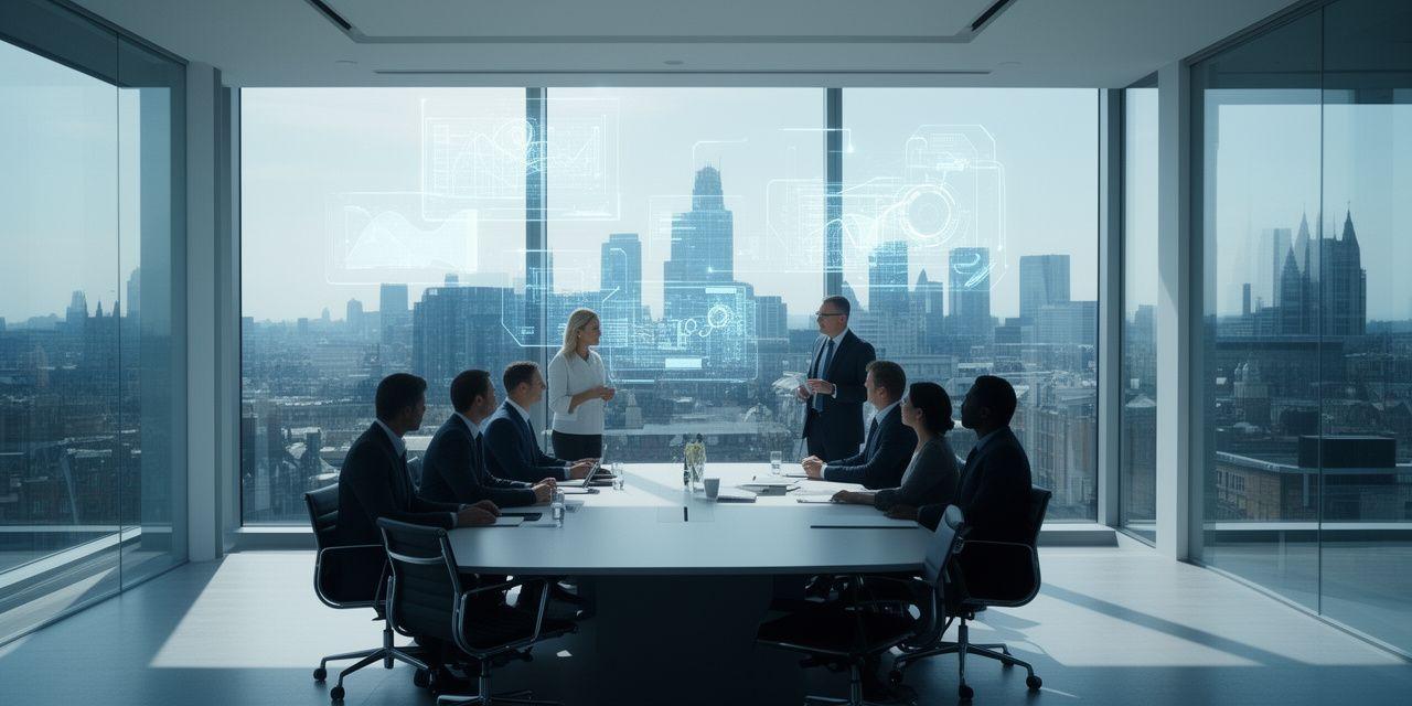 Executive strategy session with holographic data overlays