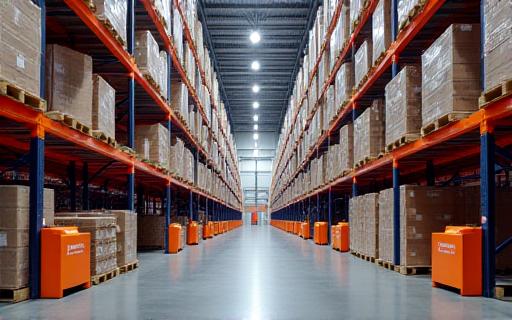 Modern logistics warehouse with automated sorting systems